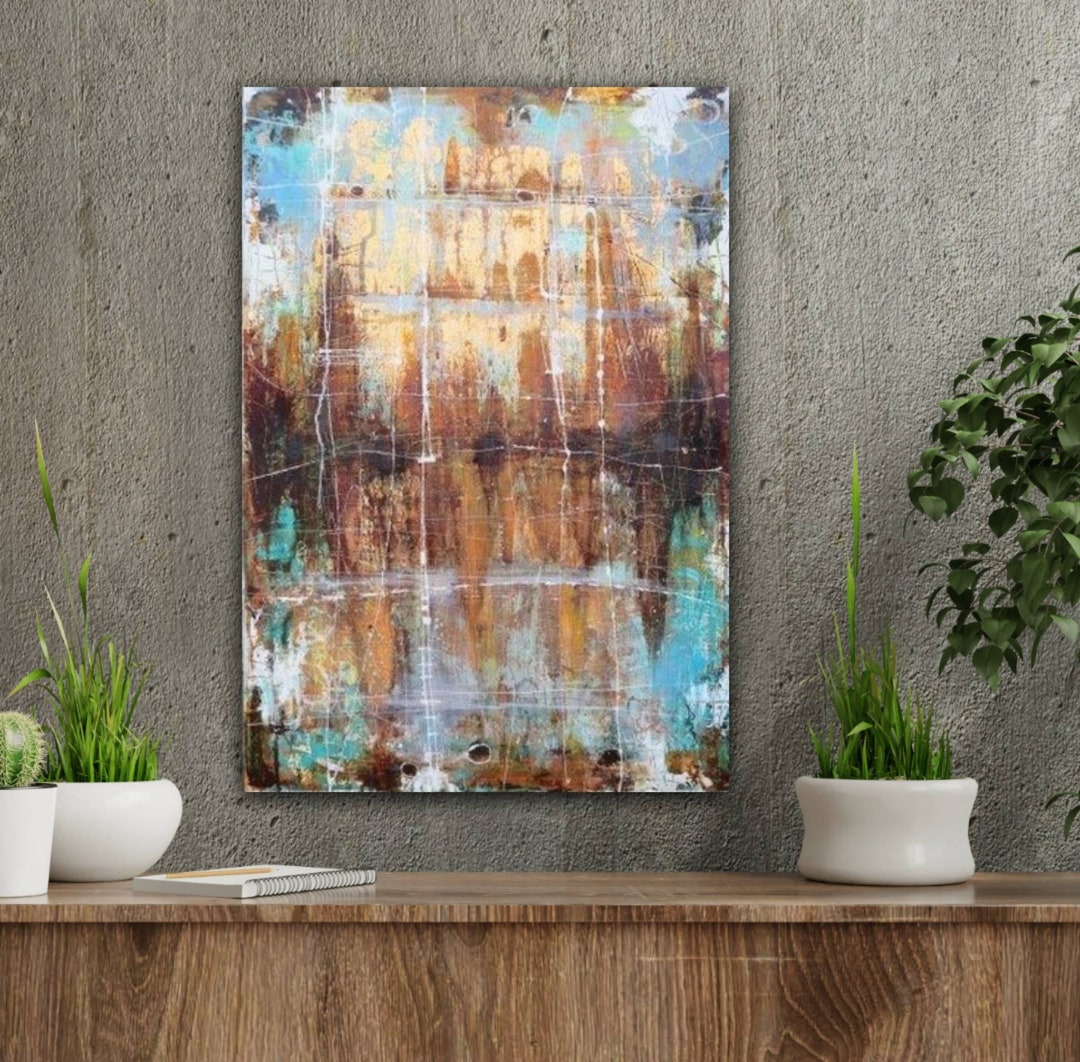Original Painting on Canvas Gold Copper Metallic Abstract Painting