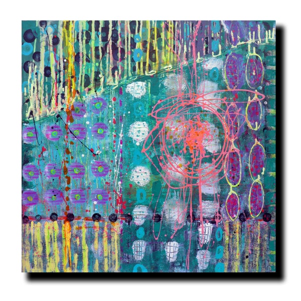 Large wall art Original  canvas painting ABSTRACT  PAINTING Teal painting, Turquoise painting, Emerald Dreams  36''x36'' Acrylic on Canvas