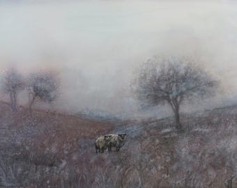 Large Original Landscape Painting Canvas Painting Nature Painting Wall Art Acrylic Original Artwork Sheep Painting Fine Art Foggy Trees Art