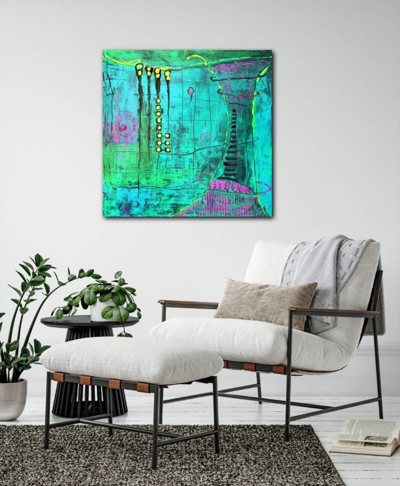 Abstract Painting Original Abstract Art Turquoise Canvas Art Acrylic Painting Canvas Painting Modern Art Original Artwork Abstract Wall Art image 7