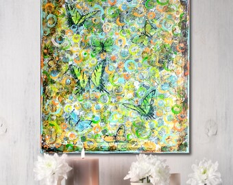 Art Painting Canvas painting ORIGINAL  ABSTRACT  PAINTING on canvas, Painting for Nursery Thousands of butterflies 20''x16'' Acrylic on Canv