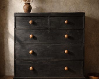 Antique Victorian Pine West Country Chest of Drawers Ebonised