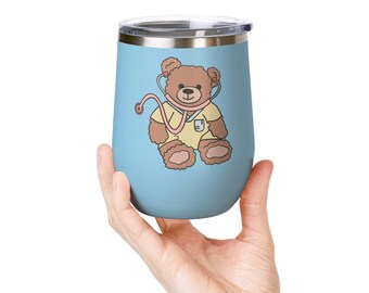 Szklanka do wina Teddy Bear Nurse | 12 uncji, izolowana, bez nóżki