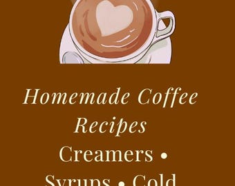 Puede incluir: Un gráfico marrón con el texto "BARISTA AT HOME" y una taza de café con un diseño en forma de corazón en la espuma. Debajo, enumera "Homemade Coffee Recipes, Creamers, Syrups, Cold Foam, Lattes, Cold Brew."