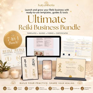 Ultimatives Reiki-Business-Canva-Bundle mit Formularen, Zertifikaten und PNG-Symbolen