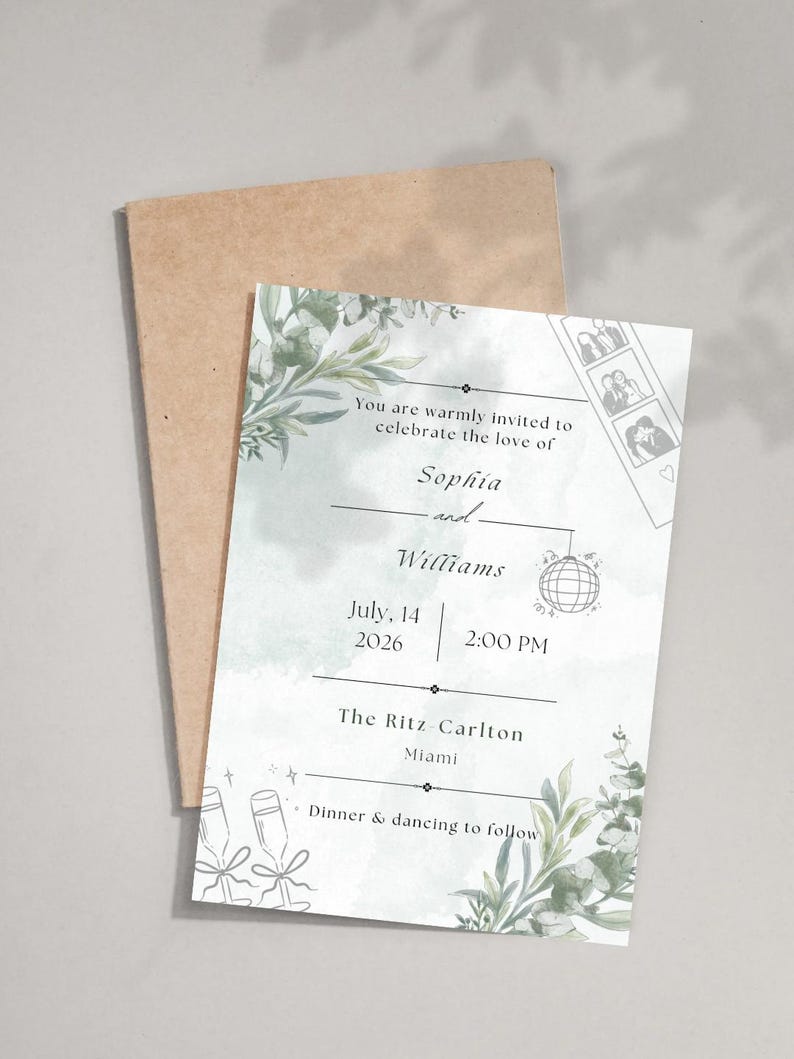 Editable Wedding Invitation Template | Elegant Greenery Wedding Invite ...