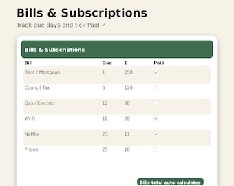 Bills & Subscriptions Tracker PRO | Monthly Bills Spreadsheet | Excel + Google Sheets | ADHD-Friendly Money Tool