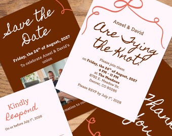 Tie the Knot Themed Wedding SUITE (Invitation, RSVP, Save the Date, & Thank you)