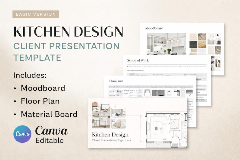 Plantilla de presentación para clientes de diseño de interiores de cocina (Canva) imagen 1