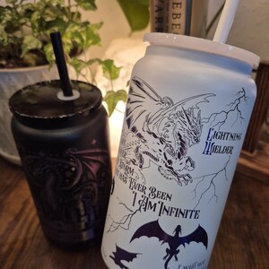 Fourth Wing - Basgiath War College Inspired - Stainless Steel 16 oz. Powder coated PURPLE OMBRE Plated Engraved Tumbler - Black/White image 5