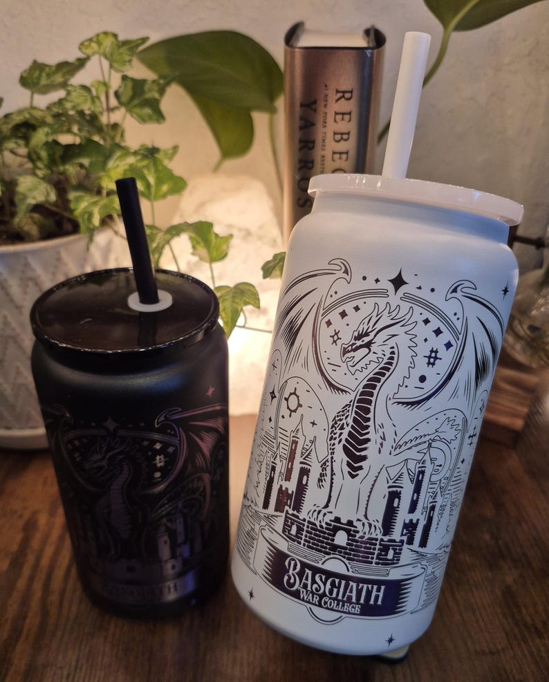 Fourth Wing - Basgiath War College Inspired - Stainless Steel 16 oz. Powder coated PURPLE OMBRE Plated Engraved Tumbler - Black/White image 3
