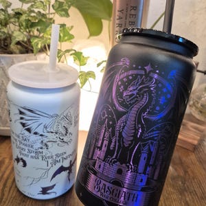 Fourth Wing - Basgiath War College Inspired - Stainless Steel 16 oz. Powder coated PURPLE OMBRE Plated Engraved Tumbler - Black/White image 7