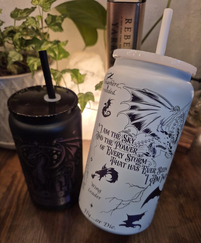 Fourth Wing - Basgiath War College Inspired - Stainless Steel 16 oz. Powder coated PURPLE OMBRE Plated Engraved Tumbler - Black/White image 6