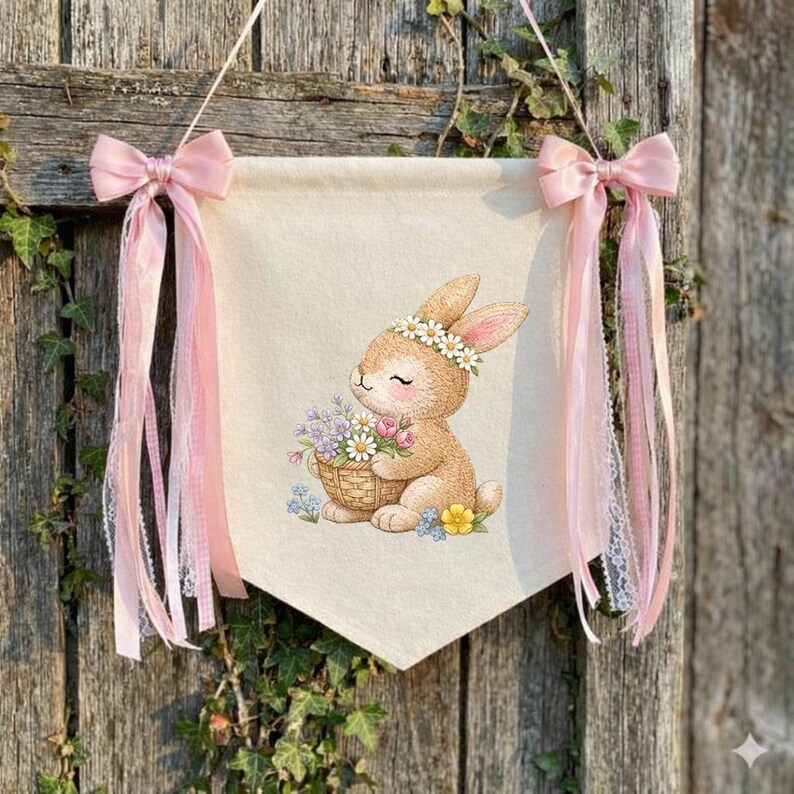 Cute Bunny Embroidery Design, Rabbit Holding Flower Basket Digital File ...
