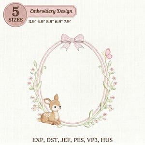 Baby Reh Blumenkranz Stickmuster, Schmetterling und Schleife (Instant Download)