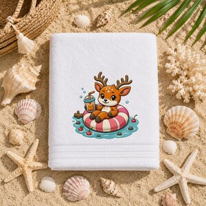 Diseño de bordado de ciervo de verano, patrón de animal para flotador de piscina, archivo de bordado a máquina (descarga digital)