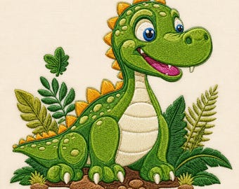 恐竜の刺繍デザイン、ジャングルの恐竜動物、子供部屋の装飾（デジタルダウンロード）