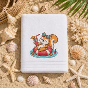 Summer Squirrel Embroidery Design, Pool Float Animal Pattern, Machine Embroidery File (Digital Download)