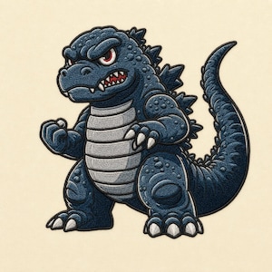 Diseño de bordado de Godzilla, bordado a máquina de monstruos Kaiju, decoración de guardería de dinosaurios (descarga digital)