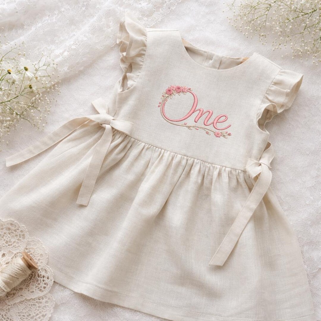 One Embroidered One Embroidery Design Satin Fill, Floral Vine Number One With Pink ...