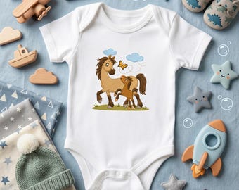 Mama and Baby Horse Embroidery Design, Cartoon Pony Farm Fill Stitch File