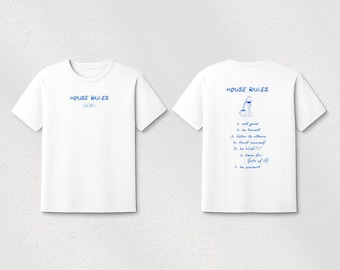 House Rules Graphic Tee Minimalist Blue Aesthetic Shirt Positive Message Streetwear Oversized Cotton T-shirt Unisex Trendy Hand Drawn