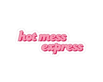 Hot Mess Express Sticker Pink Aesthetic Vinyl Decal for Water Bottles and Laptops Sassy Quote Sticker Funny Gift for Her Retro Typography