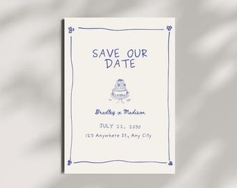 Save the Date Template Canva Editable Wedding Save the Date Minimal Hand Drawn Wedding Card  Printable Save Our Date Instant Download