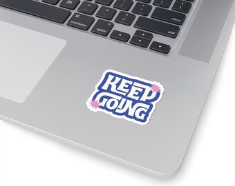 Keep Going Sticker Blue and Pink Vinyl Decal for Water Bottles and Laptops Mental Health Gift Inspirational Quote Retro Groovy Typography