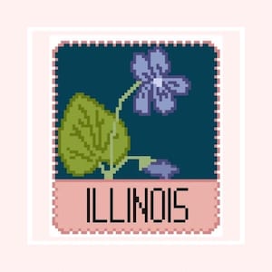 Timbro con fiore dello stato dell'Illinois (viola blu comune), schema per punto croce