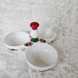 Pfaltzgraff Vintage Christmas Dish Triple Bowl Serving Tray Christmas Heritage Pattern