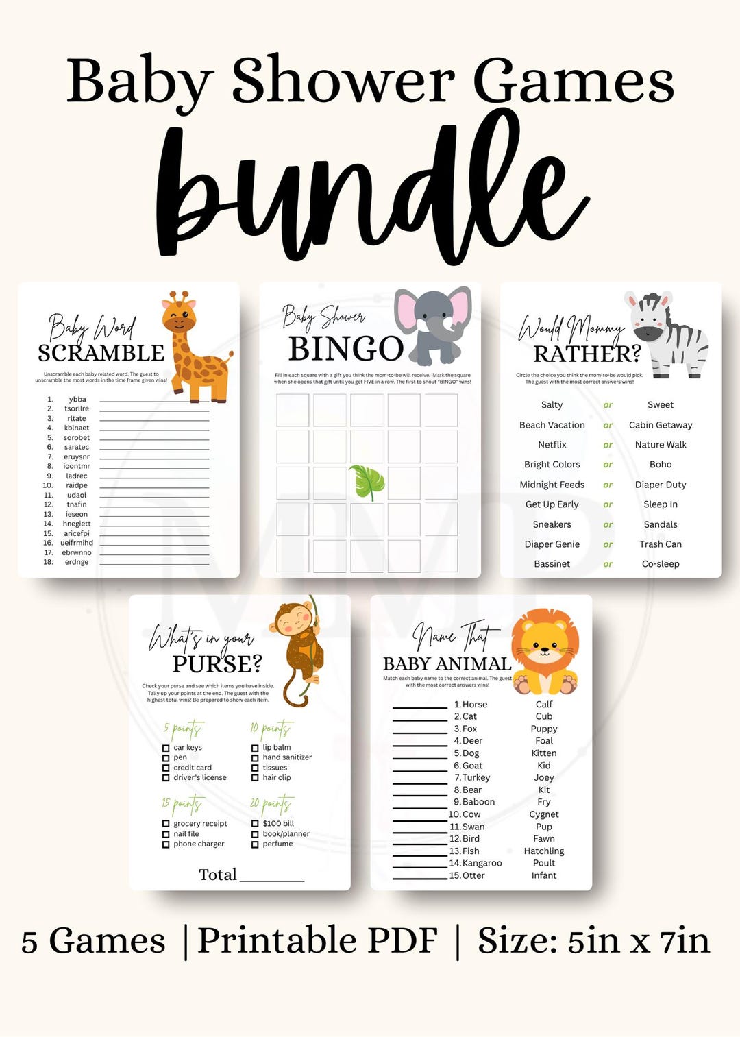 Safari Baby Shower Games Bundle | 5 Printable Games (PDF) - Etsy