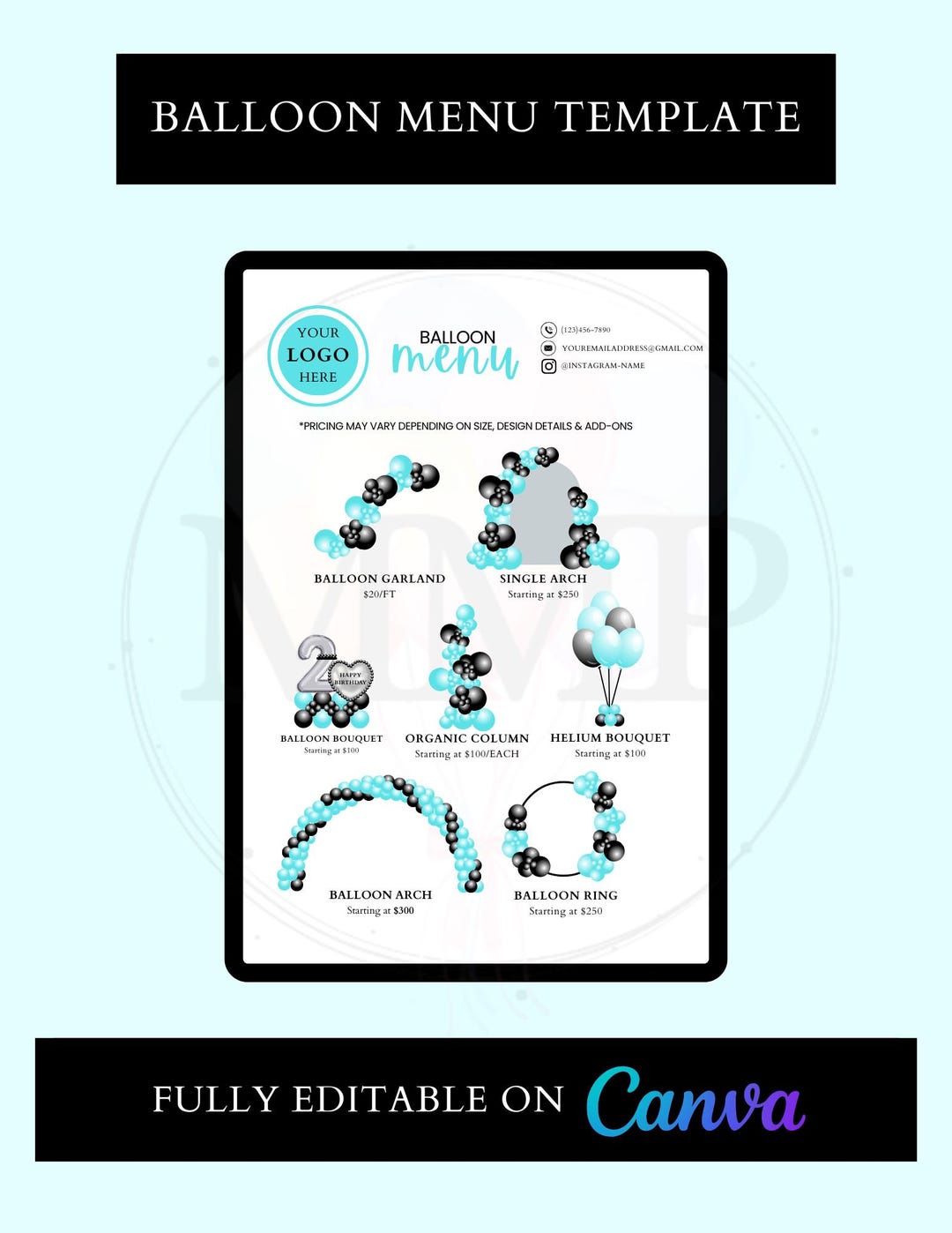 Editable Balloon Menu Template | Canva Price List for Decor Business ...
