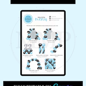 Balloon Menu Template | Editable Canva Price List | Balloon Decor Pricing Menu | Party Decor Business Template