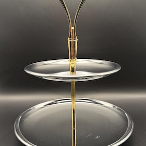 Vintage Kromex Tidbit 2 Tier Chrome & Brass Appetizer Serving Tray | Art Deco MCM