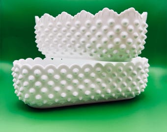 Vintage Fenton Hobnail Milk Glass Planters