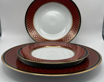 Fitz & Floyd Chaumont Cinnabar Porcelain Dinnerware. Retired Pattern