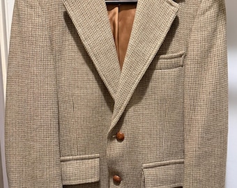 Vintage 70s Tweed Blazer: Suede Elbow Patches, Ivy League Style Sport Coat