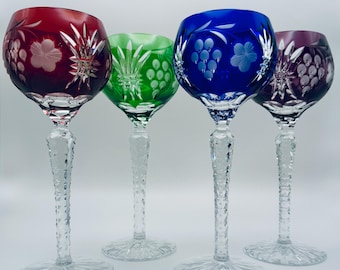 Ajka Marsala Wine Glasses Cut To Clear Crystal Bohemian Hungary Set Of 4