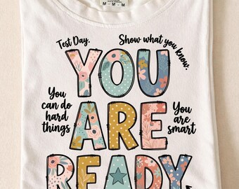 Estás listo para el día del examen PNG, diseño motivacional para la semana de exámenes de maestros, lindo gráfico de examen escolar, camiseta de exámenes estatales PNG