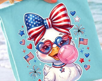 Ganso patriótico preppy PNG / Diseño de sublimación de pato coqueto del 4 de julio
