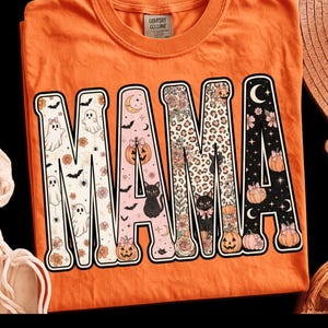 Spooky Mama PNG, Halloween Mama Shirt PNG, Leopard Pumpkin Ghost Cat Sublimation Design, Fall Mom Digital Download