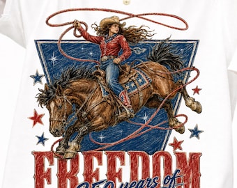Freedom 250 Years Png, Western Cowgirl PNG, Patriotic Rodeo png, Fourth Of July Sublimation Design, USA Cowboy png Download