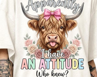 Camiseta PNG de vaca de las Tierras Altas, regalo con actitud de vaca de las Tierras Altas, camiseta gráfica para amantes de los animales de granja