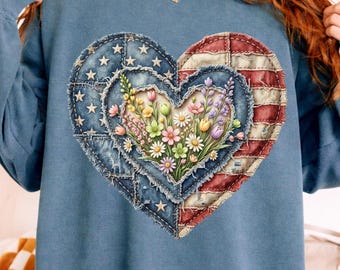 Camiseta de EE. UU. con parches falsos, regalo patriótico del 4 de julio, camiseta con estampado de parches del Día de la Independencia de Estados Unidos (descargar PNG)