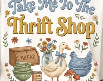 Camiseta digital PNG "Llévame a la tienda de segunda mano", regalo vintage para revendedores, camiseta retro para amantes de las compras de segunda mano.