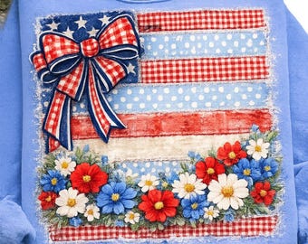 Bandera estadounidense floral PNG - Diseño de sublimación de flores silvestres patrióticas de EE. UU. para camisetas del 4 de julio