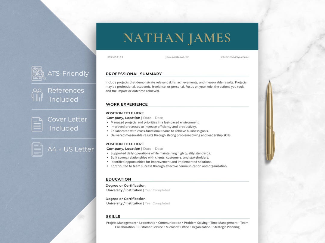 Executive Resume Canva Template | Professional ATS Friendly CV | Cover ...
