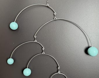 Light Blue Midcentury Modern Mobile, Kinetic Hanging Sculpture, Art Decor