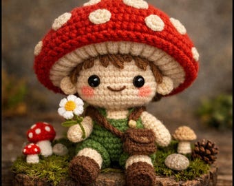 Mushroom Boy Crochet Pattern PDF – Amigurumi Doll, Woodland Fairy Toy